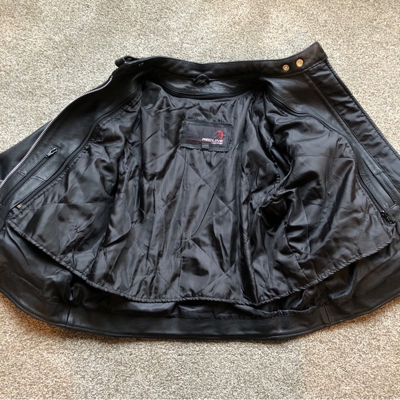 Y2K REDLINE LEATHER JACKET BLACK SIZE MEDIUM - Picture 7 of 11